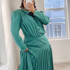 Vintage LOUIS FERAUD X NEIMAN MARCUS 100% Silk Green Maxi Dress Size 14